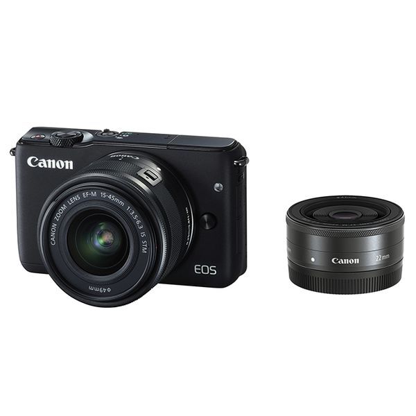 中古 1年保証 美品 Canon EOS M10 15-45mm 22mm ダブルレンズキット ブラック拍卖