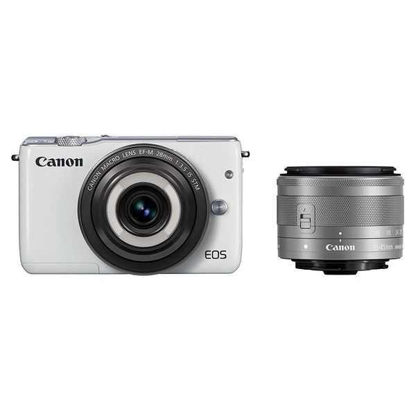 中古 1年保証 美品 Canon EOS M10 15-45mm 28mm ダブルレンズキット ホワイト拍卖