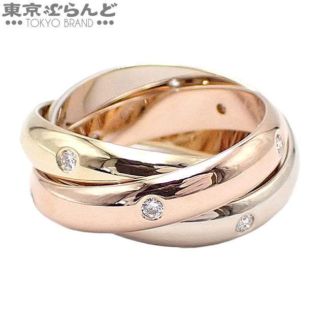 101801440 カルティエ トリニティリング 15Pダイヤ B4038849 スリーカラーゴールド K18PG K18WG K18YG #49 指輪 9号相当 メーカー仕上済拍卖