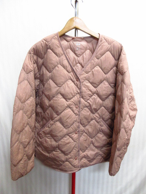 ユニクロ ウルトラライトダウンリラックスジャケット L ピンク ノーカラーダウンジャンパー 襟なしダウンウエア ダウンカーディガン12261拍卖