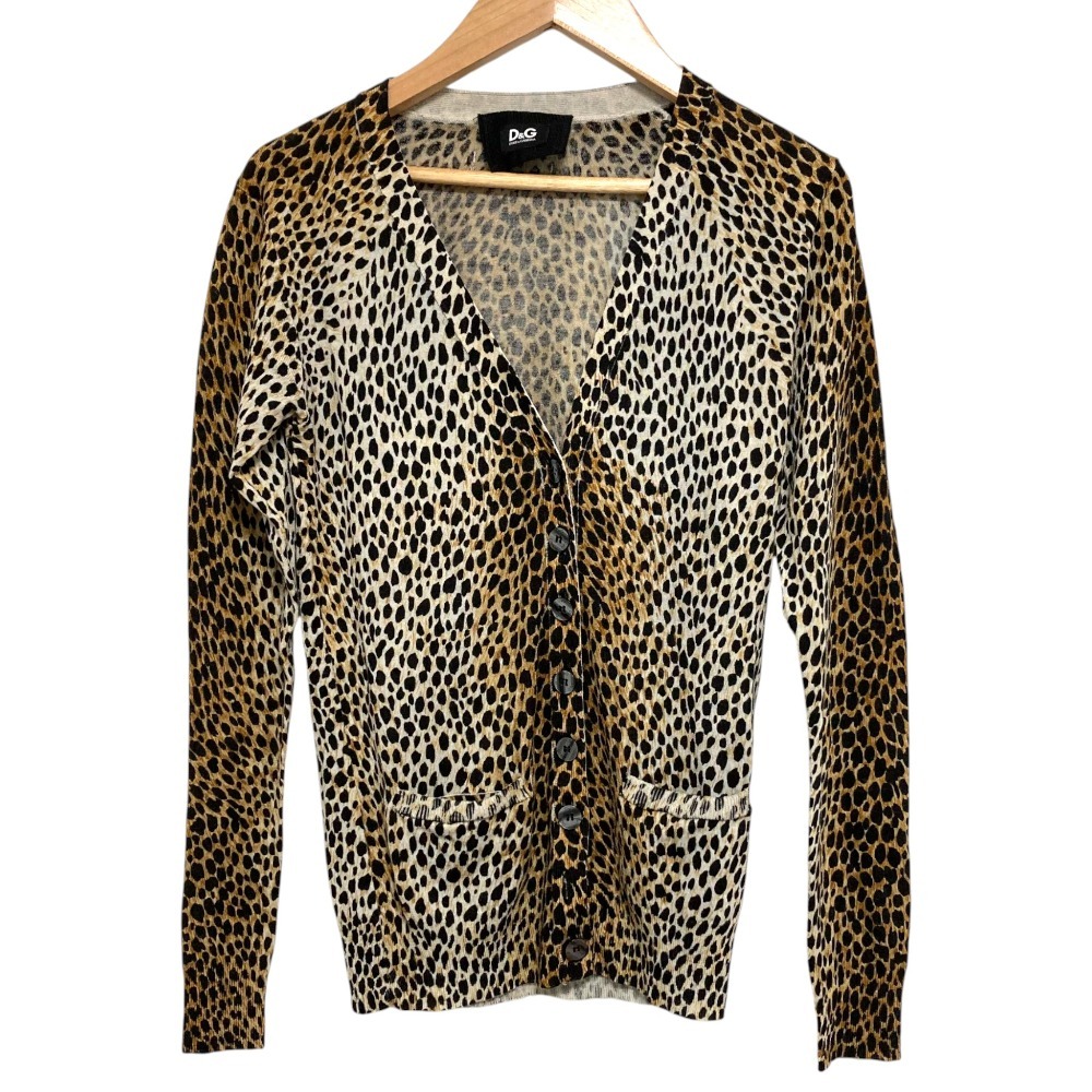 美品 D&G ディーアンドジー ドルチェアンドガッバーナ レオパード柄 Vネックカーディガン サイズ40 ブラウン ブラック拍卖
