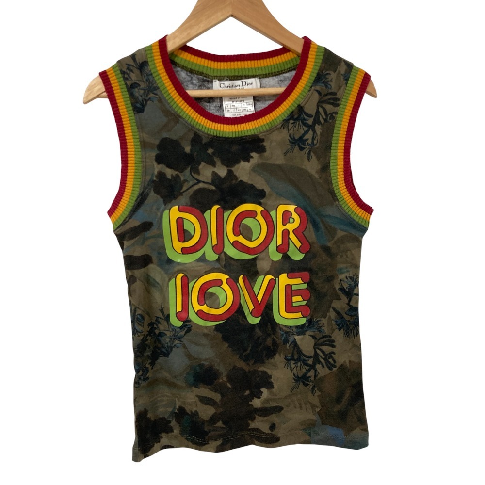 未使用 Christian Dior クリスチャンディオール ガリアーノ期 DIOR LOVE プリントタンクトップ サイズ38 カーキ拍卖