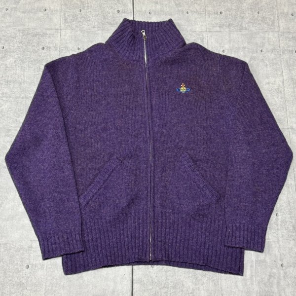 VIVIAN WEST WOOD MAN ジップセーター 刺繍ロゴ ワンポイント ヴィヴィアンウエストウッド マン イタリア製 ニット オリゾンティ YL3380拍卖