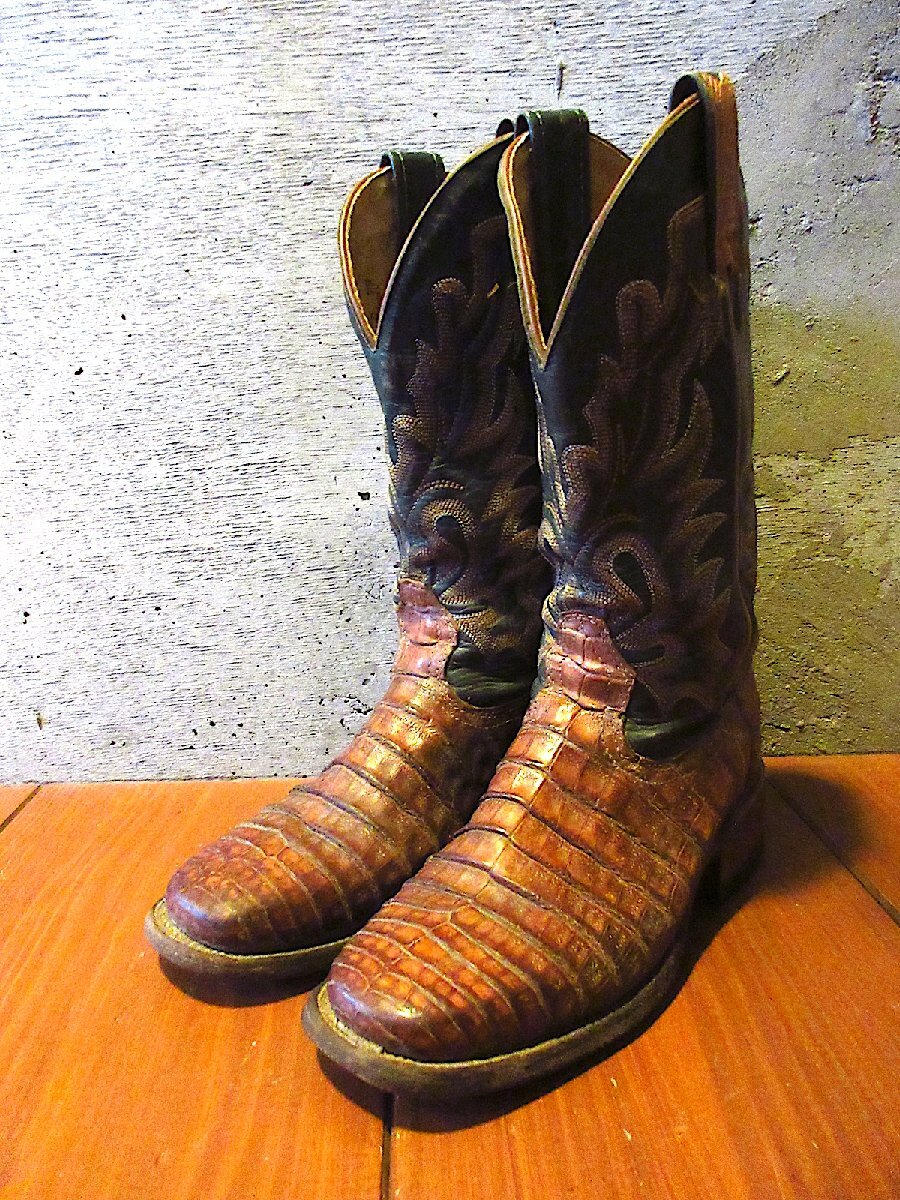ビンテージ90's●BOULETワニ革ウエスタンブーツ茶size 5 1/2 C●260111j7-m-bt-23cmアリゲーター古着1990sブーレ靴拍卖
