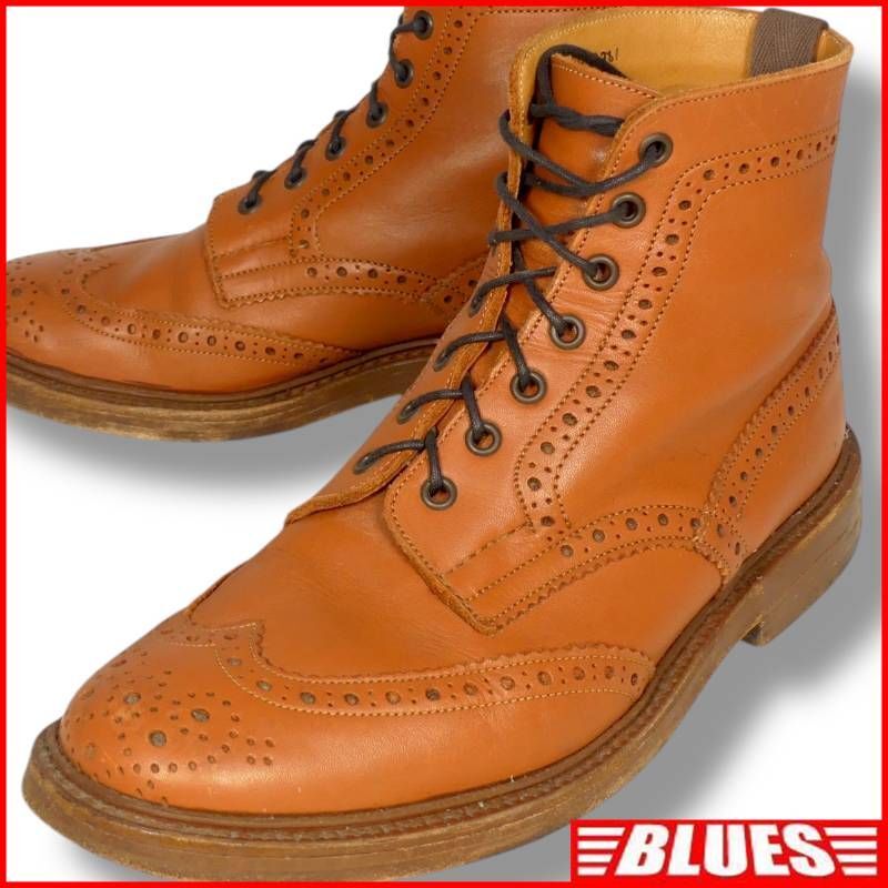 即決★Tricker's★ 27cm レザーカントリーブーツ トリッカーズ メンズ イギリス製 8.5 茶 本革 ヒール 本皮 ロング 革靴 ウィングチップ拍卖