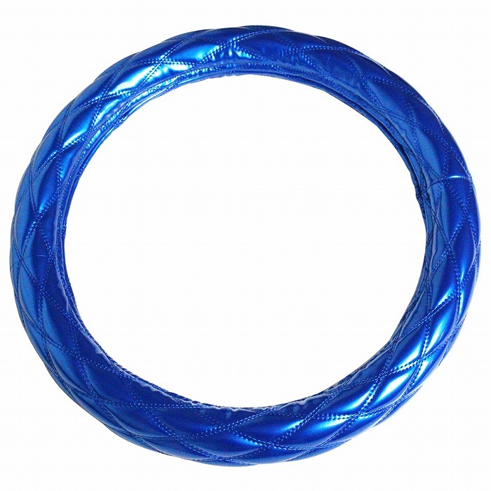 『41cm 青×青 』汎用 艶有 太巻き エナメル Wステッチ ハンドルカバー モコモコ ステアリング カバー いすゞ 2t 07エルフ拍卖