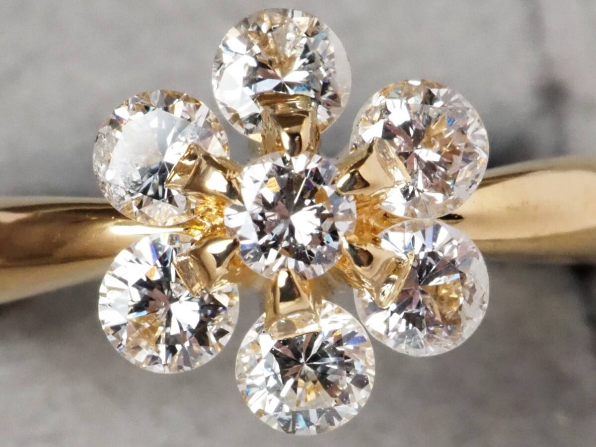 K18 天然ダイヤモンド 計1.06ct/0.16ct/0.90ct/3.8g 指輪リング ♯13拍卖