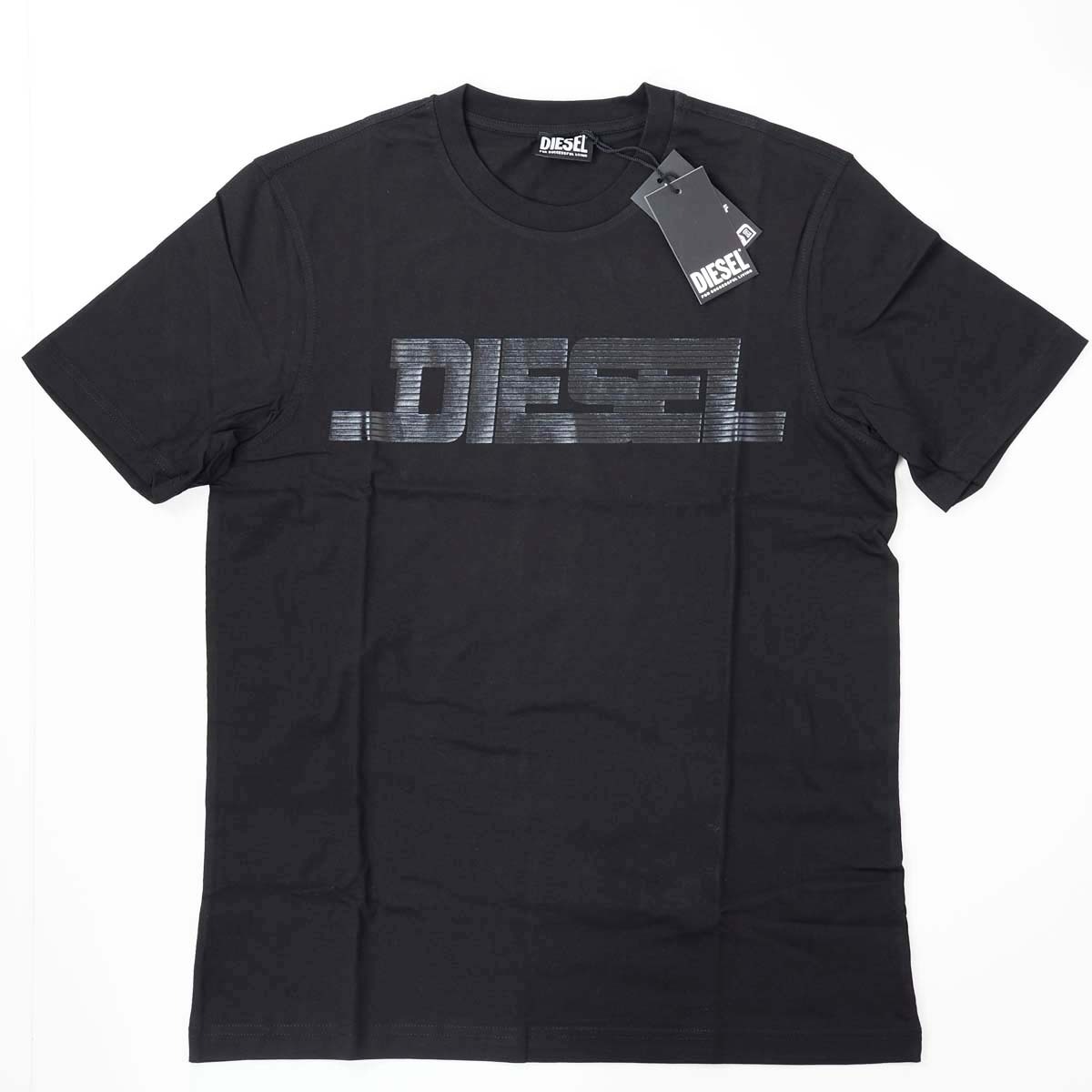 新品正規品 DIESEL ディーゼル メンズ ワントーン ロゴ プリント クルーネック 半袖 Tシャツ ブラック L拍卖