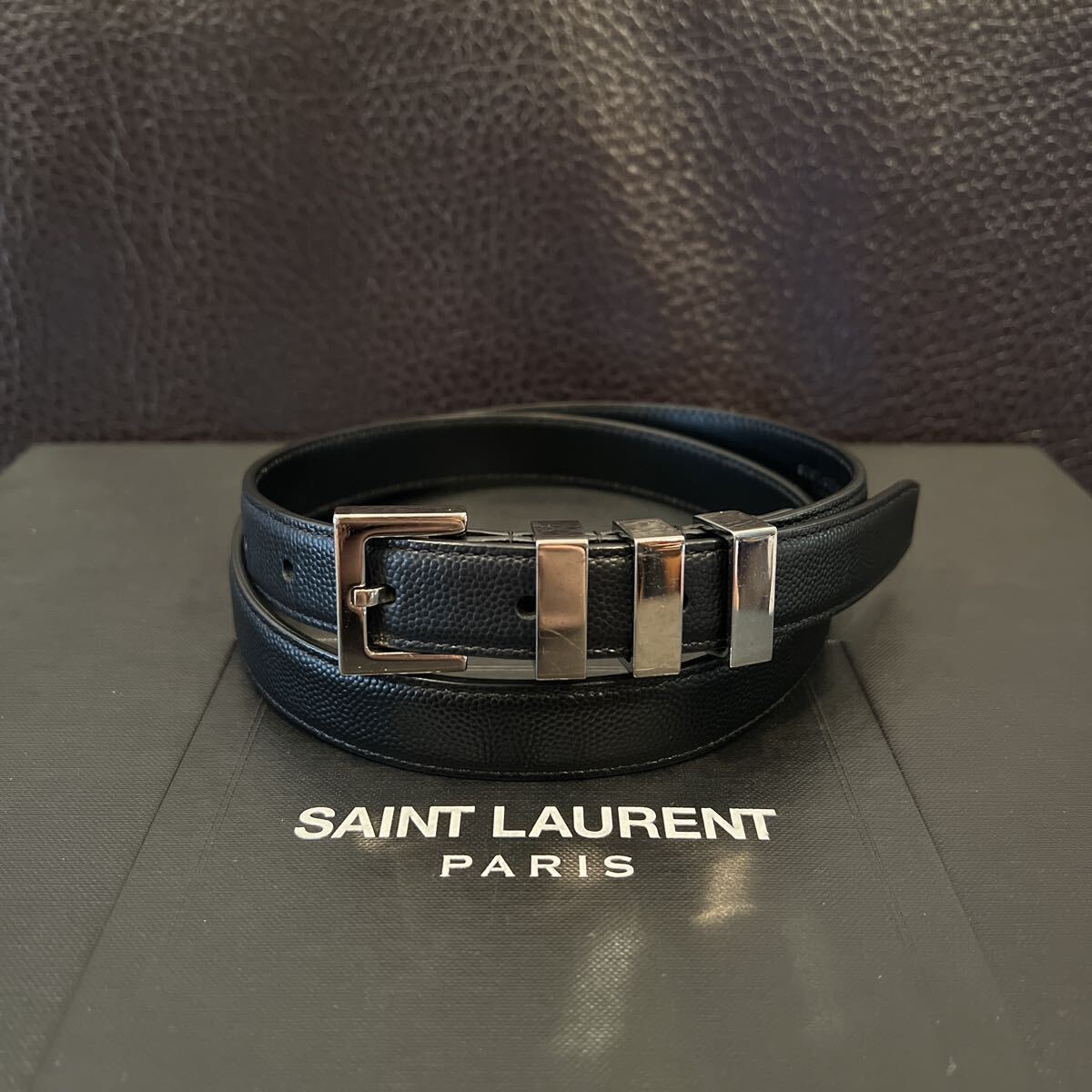SAINT LAURENT PARIS by Hedi Slimane 3way ナローベルト レザー ブラック 85 サンローランパリ エディスリマン メンズ 3連ベルト拍卖