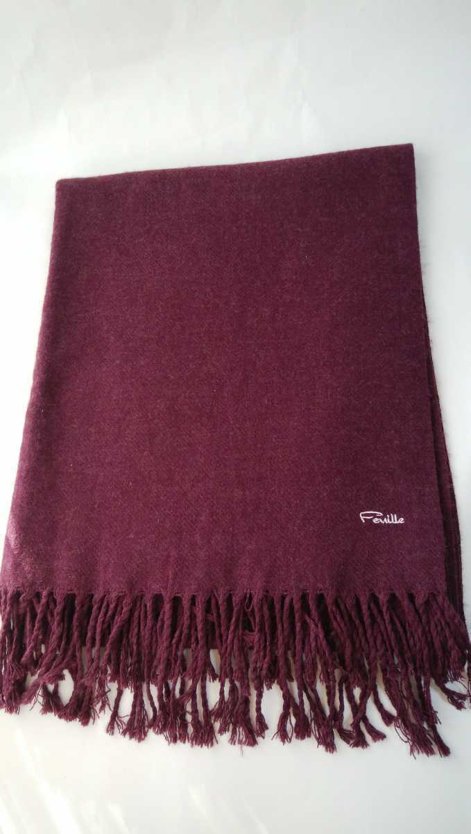 値下げ!未使用!大判ストール ショール マフラー Feuille織物ストール 和洋 オシャレ、落ち着いた濃紫色系 約75×180+ふさ20拍卖