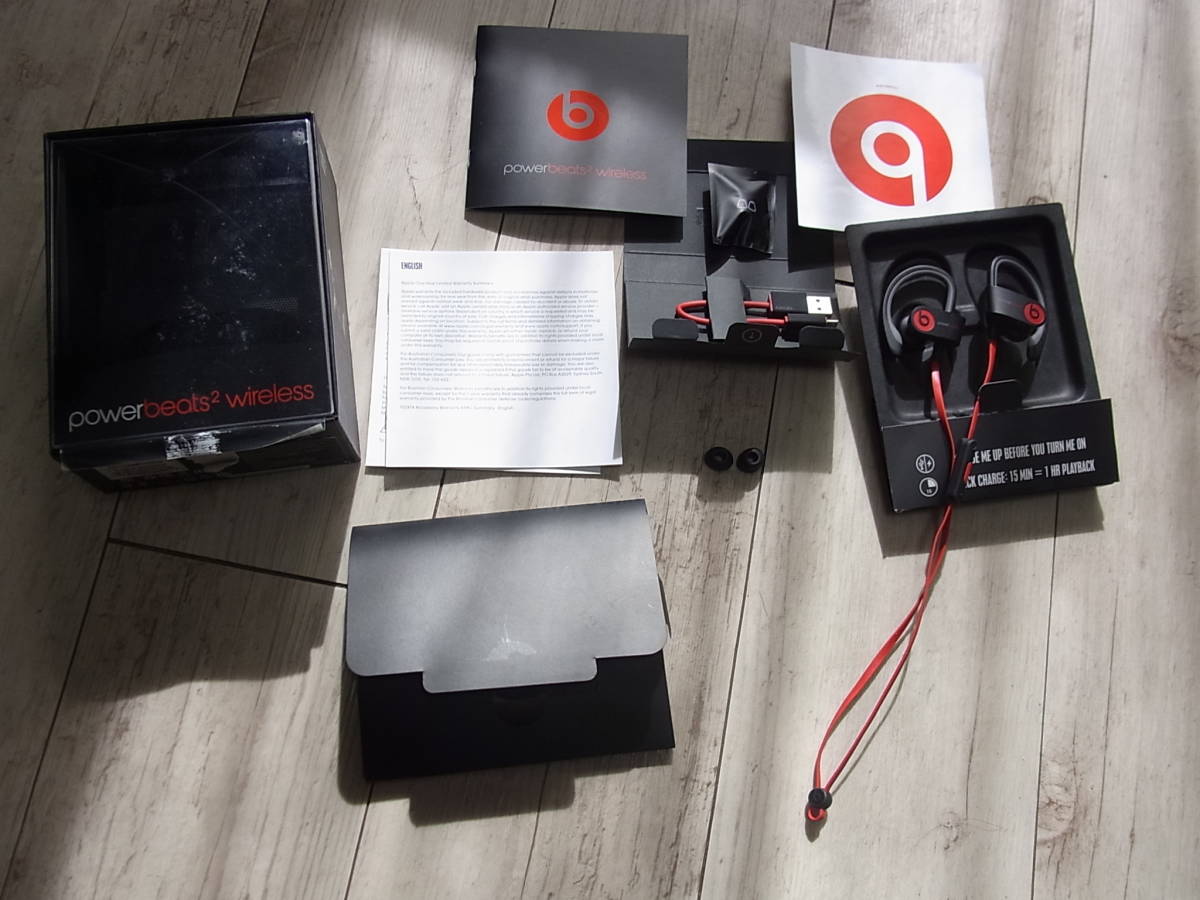 即決21/1箱・説明書付 人気Apple Powerbeatsアップル ビーツ高性能ワイヤレスイヤフォン ブラック×レッド 拍卖