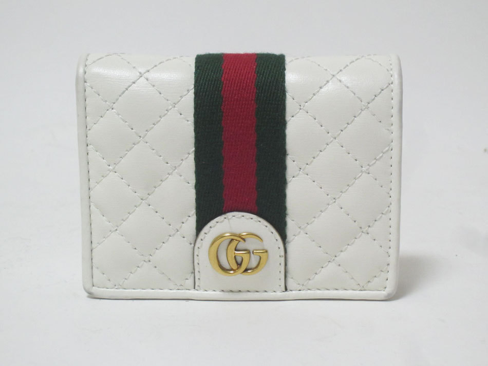 送料無料 GUCCI グッチ ダブルG キルティング コンパクトウォレット 2つ折り 財布 ホワイト グリーン レッド 536453 美品拍卖