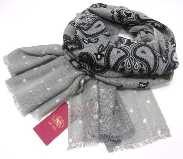 新品★J.PRESS RED LABEL★Jプレス レッドレーベル★ペイズリー★ウールストール★マフラー★グレー拍卖