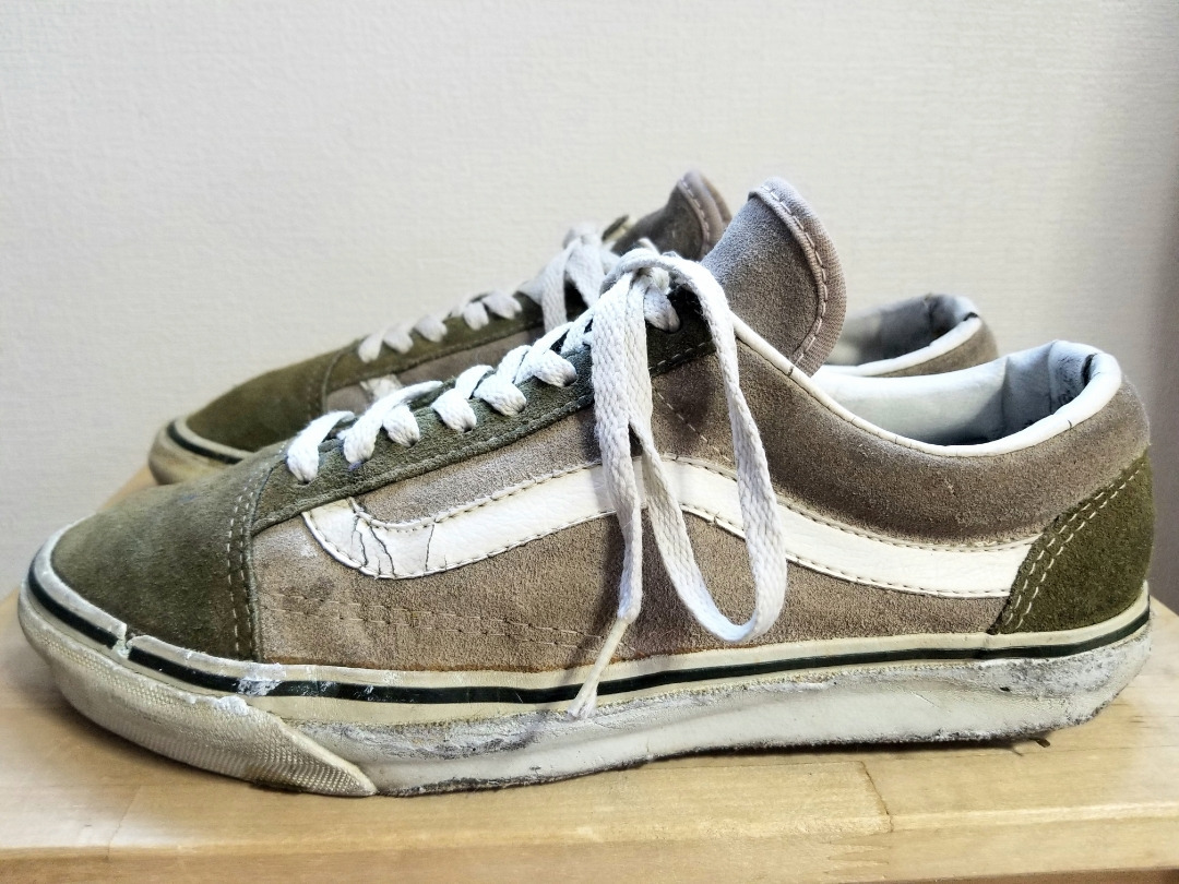 90s USA製 VANS OLDSKOOL バンズ オールドスクール スエード 緑系 ベージュ US9 27㎝ 90年代 アメリカ製 ビンテージ拍卖