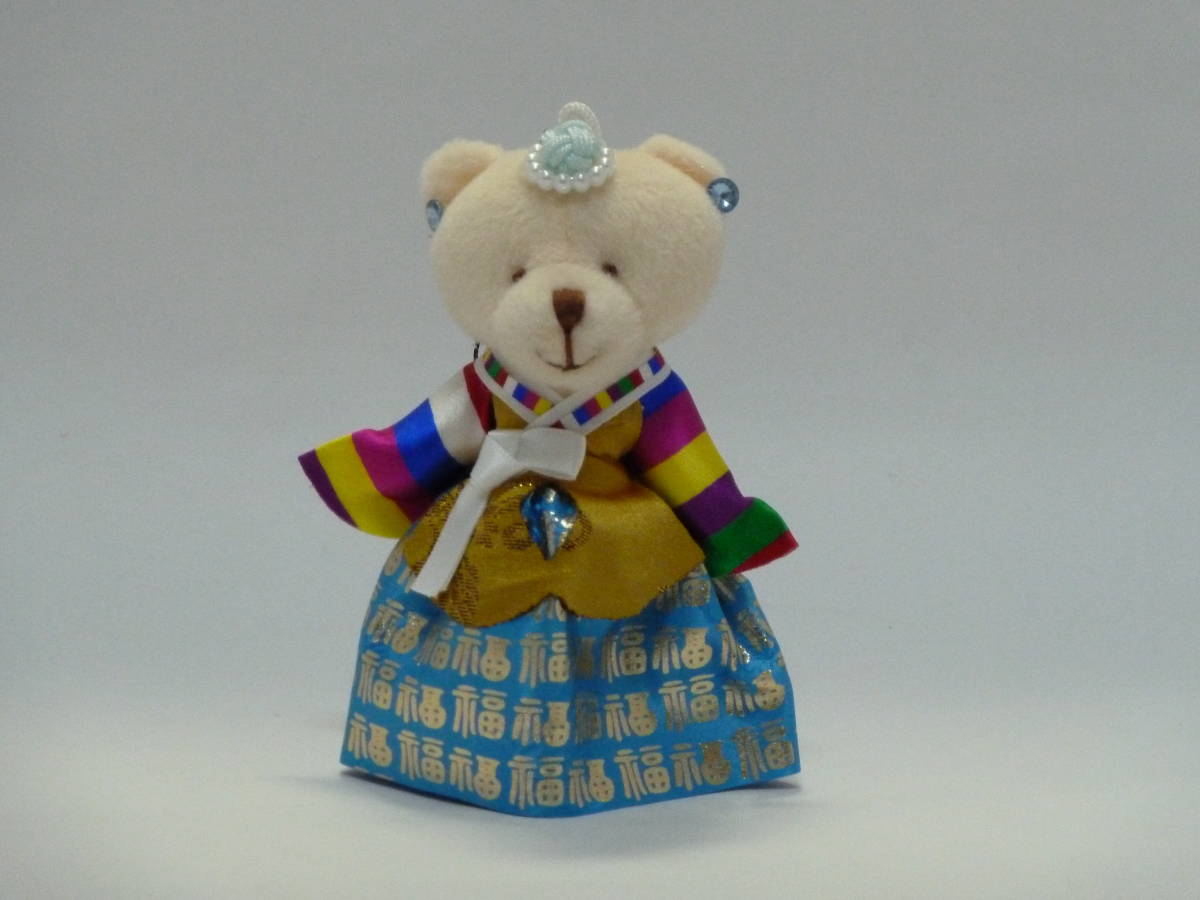 ★韓国雑貨★可愛いチマチョゴリ熊さんストラップ★スカイブルー★拍卖