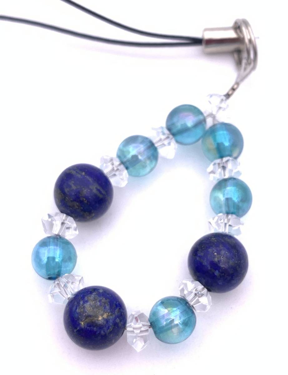 天然石アクアオーラブルー&ラピスラズリのストラップ-拍卖