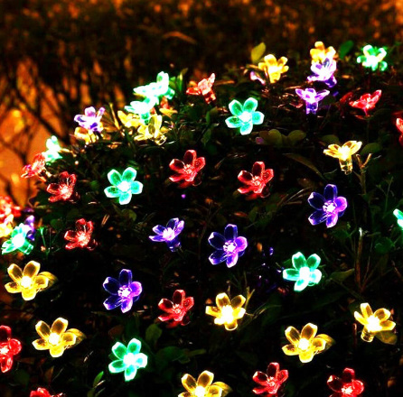 x241 花の LED ストリングライト マルチカラー (7m 50LED) 6vソーラー電源 クリスマス 等の 装飾 屋外ソーラーライト拍卖