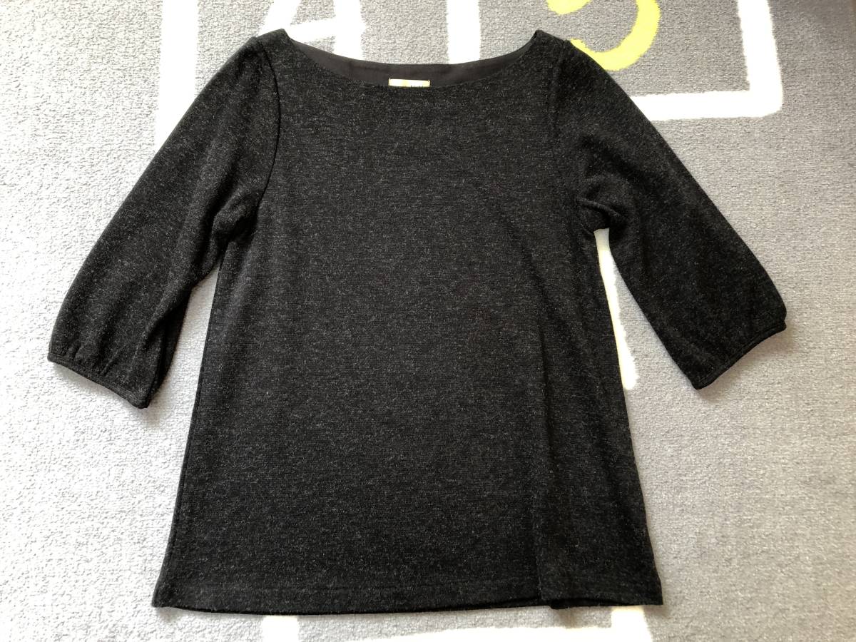 スピックアンドスパン SPICK & SPAN 6分袖 シンプル 薄手ニット トップス チャコールグレー 美品拍卖