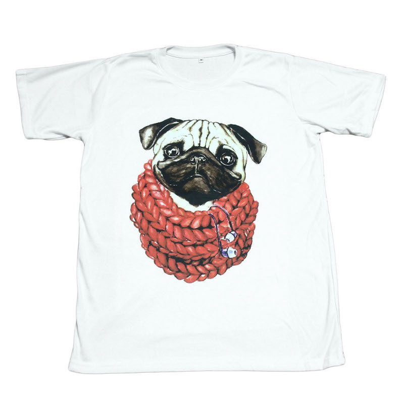アニマルプリントTシャツ パグ ブサかわいい 犬 わんちゃん カワイイ デザインTシャツ おもしろTシャツ メンズ 半袖★tsr0002-wht-l拍卖