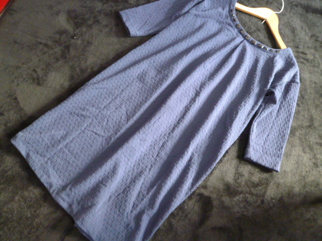 next/ネクスト△濃紺系ポコポコ模様ビジュー付きワンピース8/EUR36/M相当B80-86ネイビー膝丈インポート△OP123拍卖