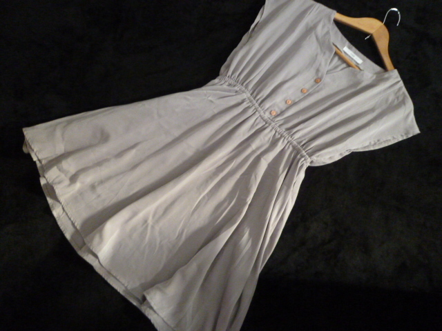 LOWRYS FARM/ローリーズファーム△グレーベージュ系VネックチュニックワンピースLARGE/半袖△OP123拍卖