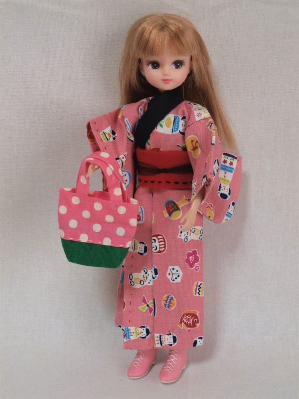 リカちゃん人形ハンドメイド浴衣/バッグ/帯セット初代-4代目/お洋服/着物/和装/和服/アウトフィット/和柄/小物/昭和レトロ/ドール/ブライス拍卖