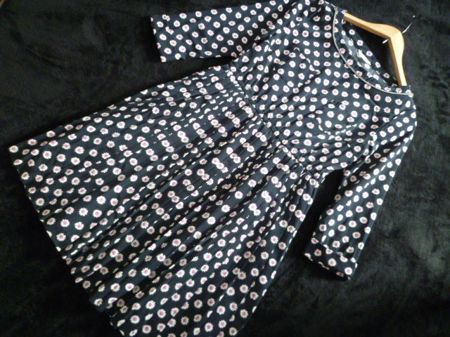 Pour la frime/プーラフリーム△黒マーガレット花柄プリーツワンピース/ブラック長袖膝丈ジュン△OP122拍卖