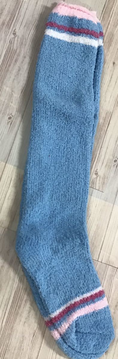 レディス 可愛いパイル地   もこもこハイソックス ブルー拍卖