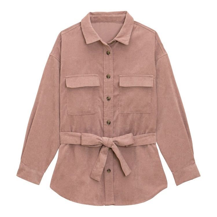 GU/ジーユー コーデュロイベルテッドオーバーサイズシャツ 長袖 ピンク S拍卖