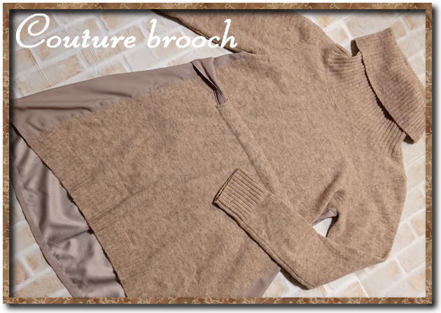 ☆Couture Brooch クチュールブローチ リボン付き切替ニットチュニック ベージュ☆やや難拍卖