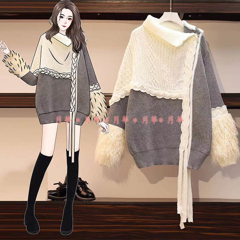 ニット ジャケット 即納 F (~4L)大人可愛い セーター ニット トップス 大きいサイズ 厚手 337336 グレー 袖ファー ボリューム袖 長袖拍卖