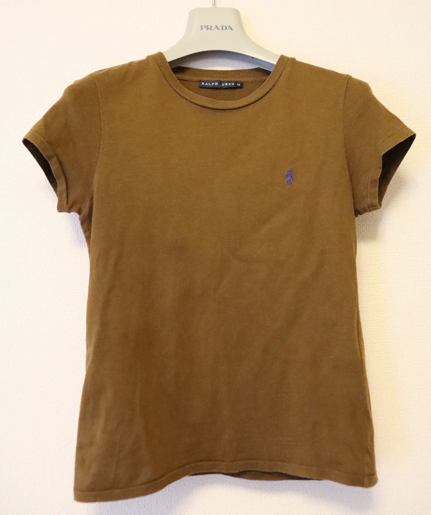 Ralph Lauren ラルフローレン ロゴ刺繍入り 半袖シャツ M ブラウン×ブルー拍卖