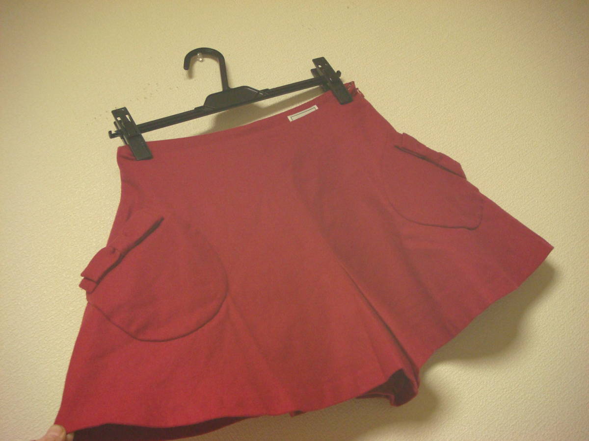 アナトリエ おリボン付きデザイン フレア ショートパンツ 赤系 美品 36 秋冬拍卖