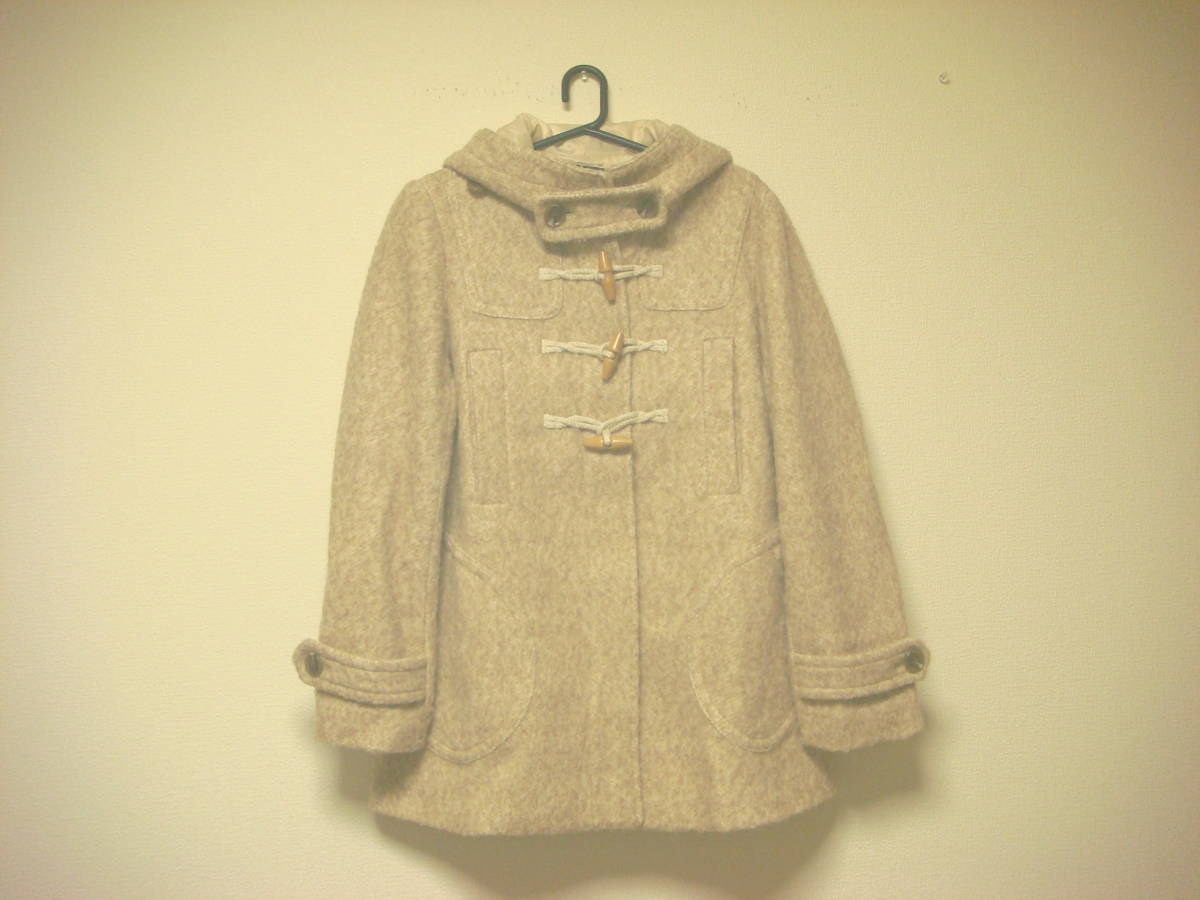 ヘザー フード付き ツイード 起毛風 ダッフルコート ベージュ系 美品 S拍卖