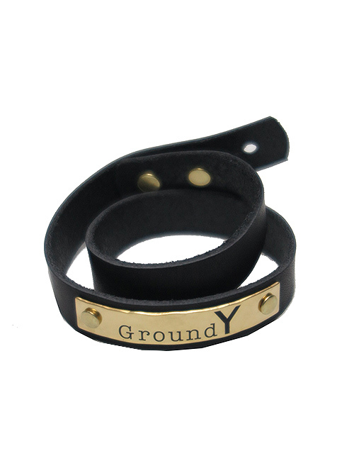 SALE40%OFF/Ground Y・グラウンドワイ/Cow hide Plate leather bracelet/ゴールド拍卖