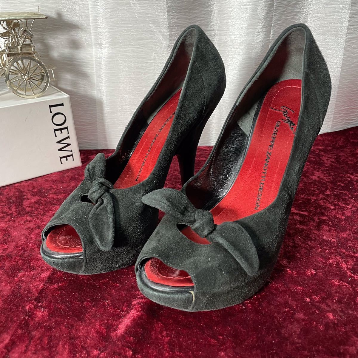 ジュゼッペザノッティ スエード レザー リボン パンプス ヒール 靴拍卖