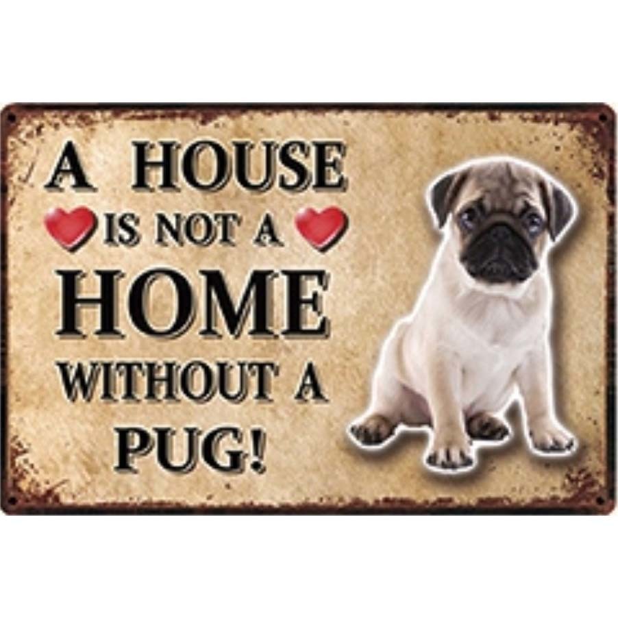 A3121 メタル サイン ブリキ 看板 金属 製 プレート アート パネル 可愛い 店 注意 警告 動物 ペット 犬 番犬 パグ【3759拍卖