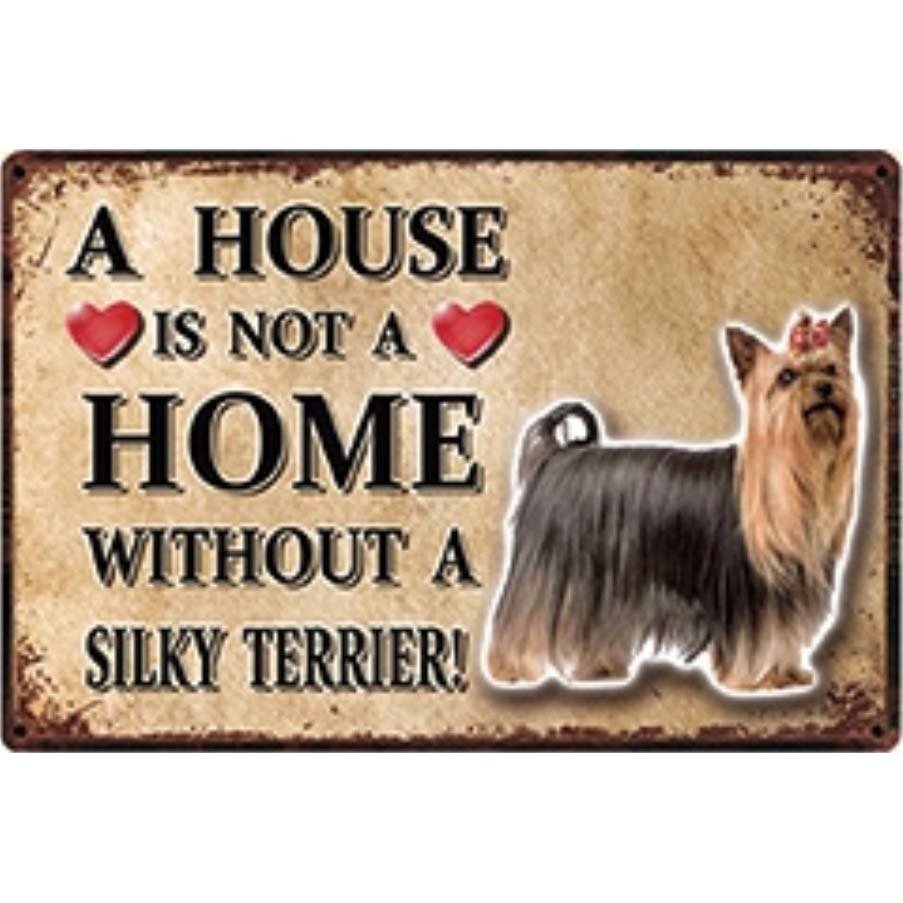 A3124 メタル サイン ブリキ 看板 金属 製 プレート パネル 店 注意 警告 動物 ペット 犬 番犬 シルキー テリア 【3766】拍卖