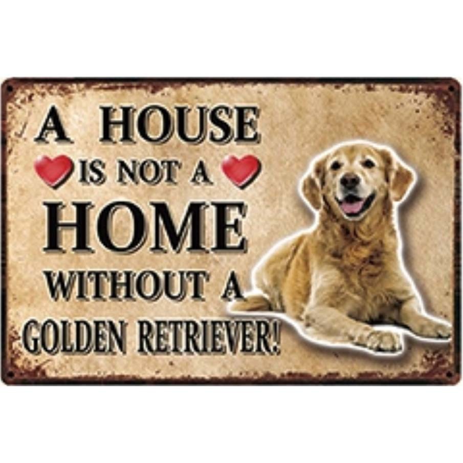 A3120 メタル サイン ブリキ 看板 金属 製 プレート パネル 店 注意 動物 ペット 犬 番犬 ゴールデン レトリバー 【3751】拍卖
