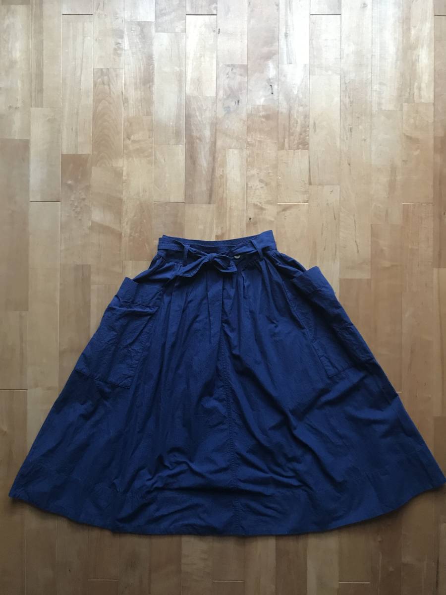 MARGARET HOWELL マーガレットハウエル リボンベルト コットンフレアスカート サイズ1 ブルー MHL拍卖