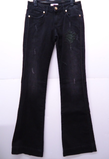 【KCM】asy-122-28★新品★【BLUGIRL Folies/ブルーガールフォリー】刺繍&ダメージ加工 ストレッチデニム ジーンズ ブラック系 28拍卖