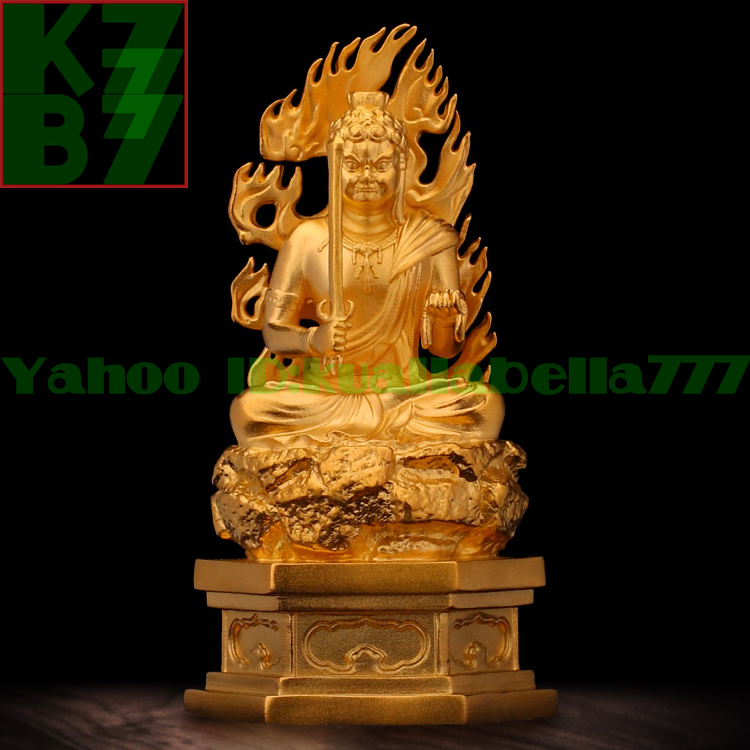 【縁起置物】金像 置物『黄金不動明王菩薩本尊座像』ハンドメイド 仏教 仏壇 仏具 装飾品 開運 風水 純金 工芸品★高81mm 重さ300g G99拍卖