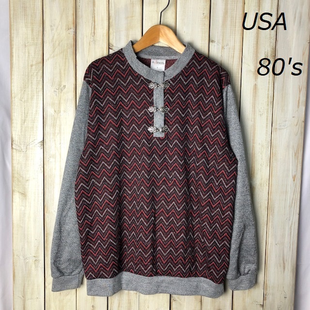 USA古着 80s~ 金具付き 切り替え ノルディックカットソー スウェットM オールド ヴィンテージ アメリカ古着 ●62拍卖