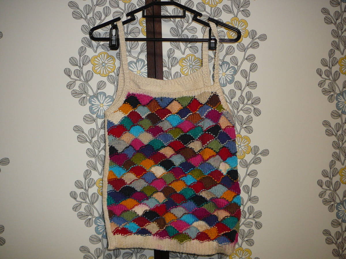 グレイス GRACE ベスト ニット コットン サイズ36 クレイジーカラー ネパール製拍卖
