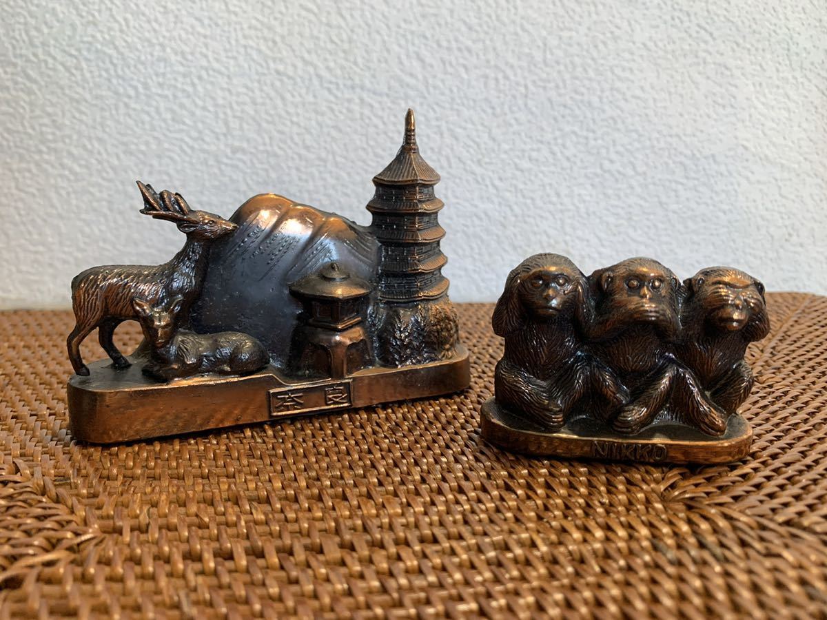 ◆奈良 日光 鹿 猿 金属製 置物◆A-754拍卖