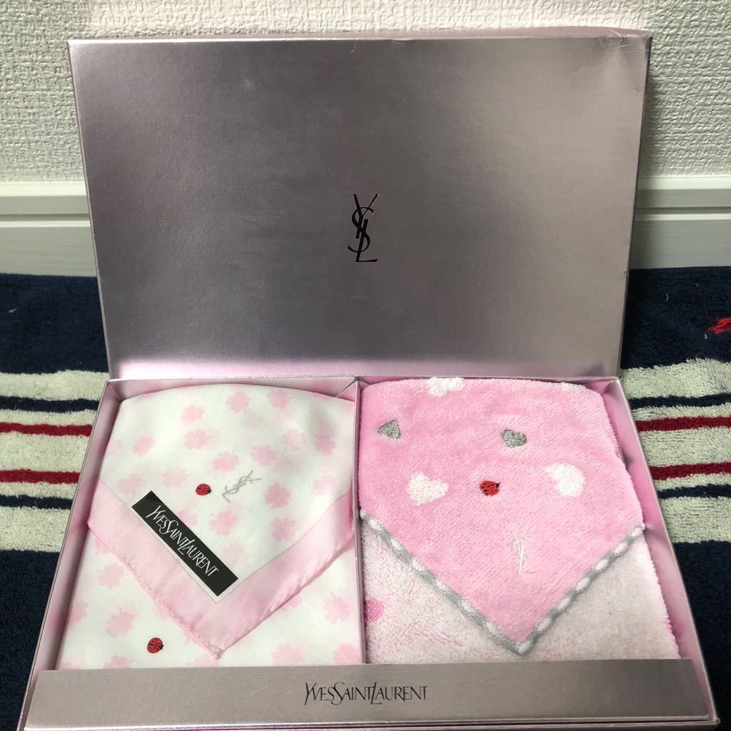 【人気柄】新品/イヴサンローラン/タオルハンカチ/正規品/未使用/YVES SAINT LAURENT/YSL/ハート/ハンカチ/綿100%/四つ葉/クローバー/箱無拍卖