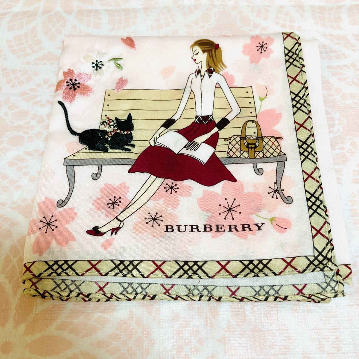 【人気柄】新品/BURBERRY/女の子/ハンカチ/正規品/綿100%/未使用/即決あり/匿名発送/バーバリー/ノバチェック/女性/猫/ピンク/50cm/桜拍卖