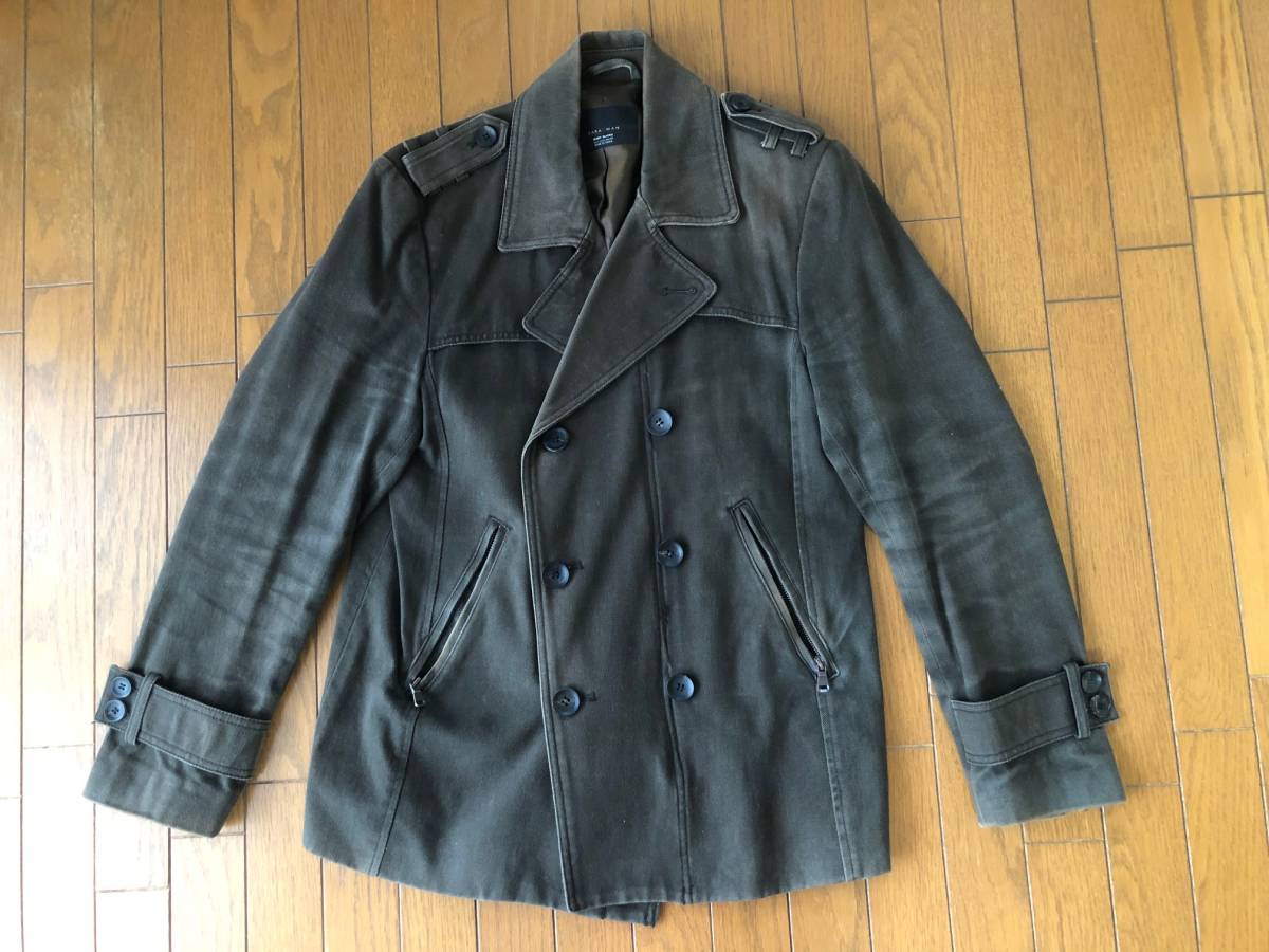 ★ZARA メンズ ミリタリージャケット ★カーキ 厚地綿ジャケット拍卖