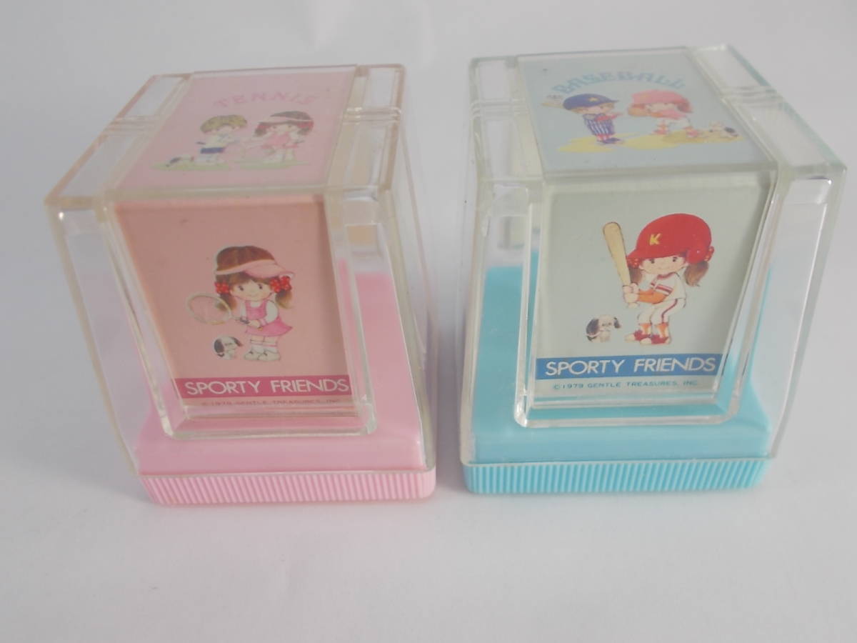 昭和レトロ KUTSUWA クツワの鉛筆削り「gentle treasures」ピンク(テニス)・青(野球)2個セット 1970~80年代拍卖