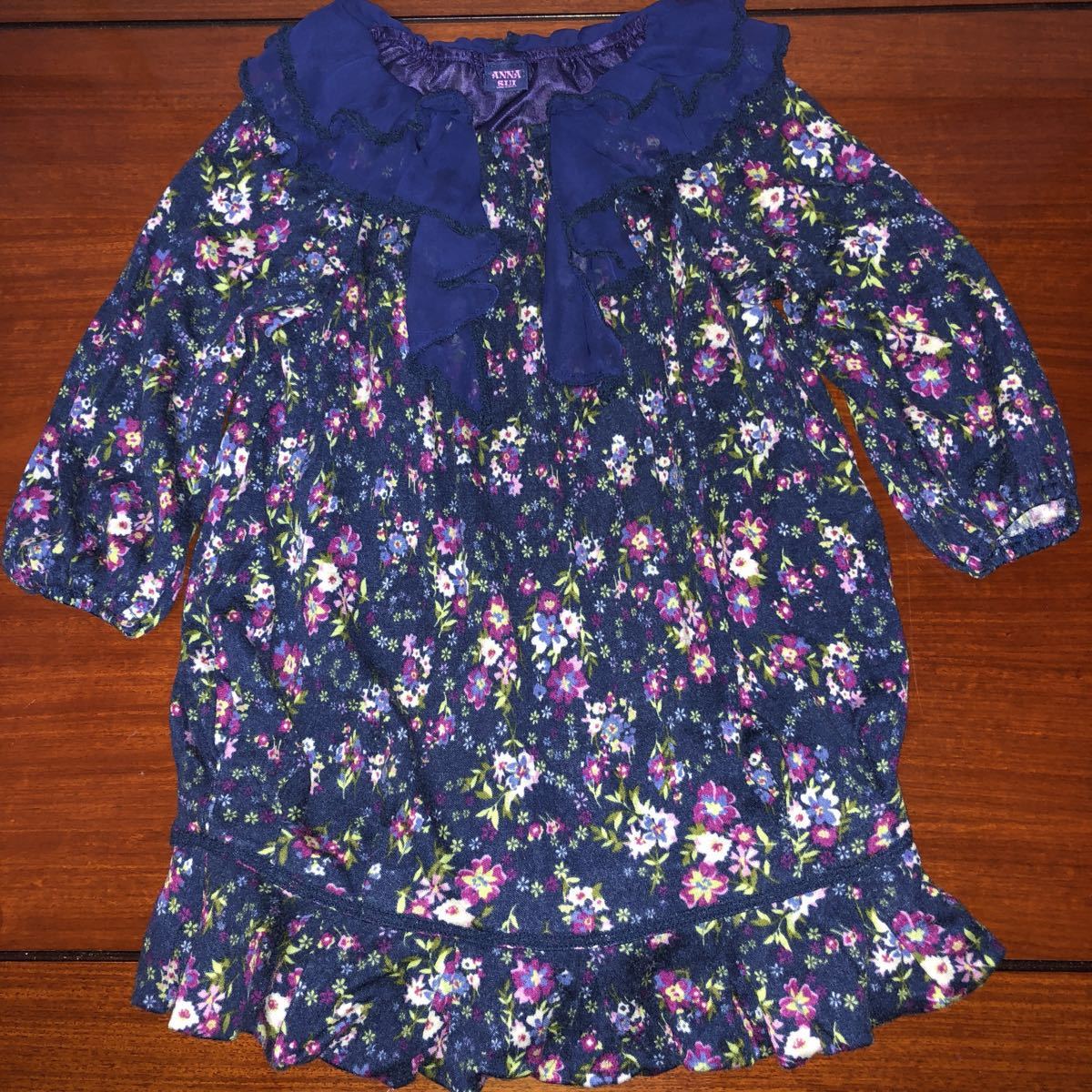 【ANNA SUI mini/アナスイミニ】 ワンピース チュニック 110㎝ 中古 ネイビー×小花柄拍卖